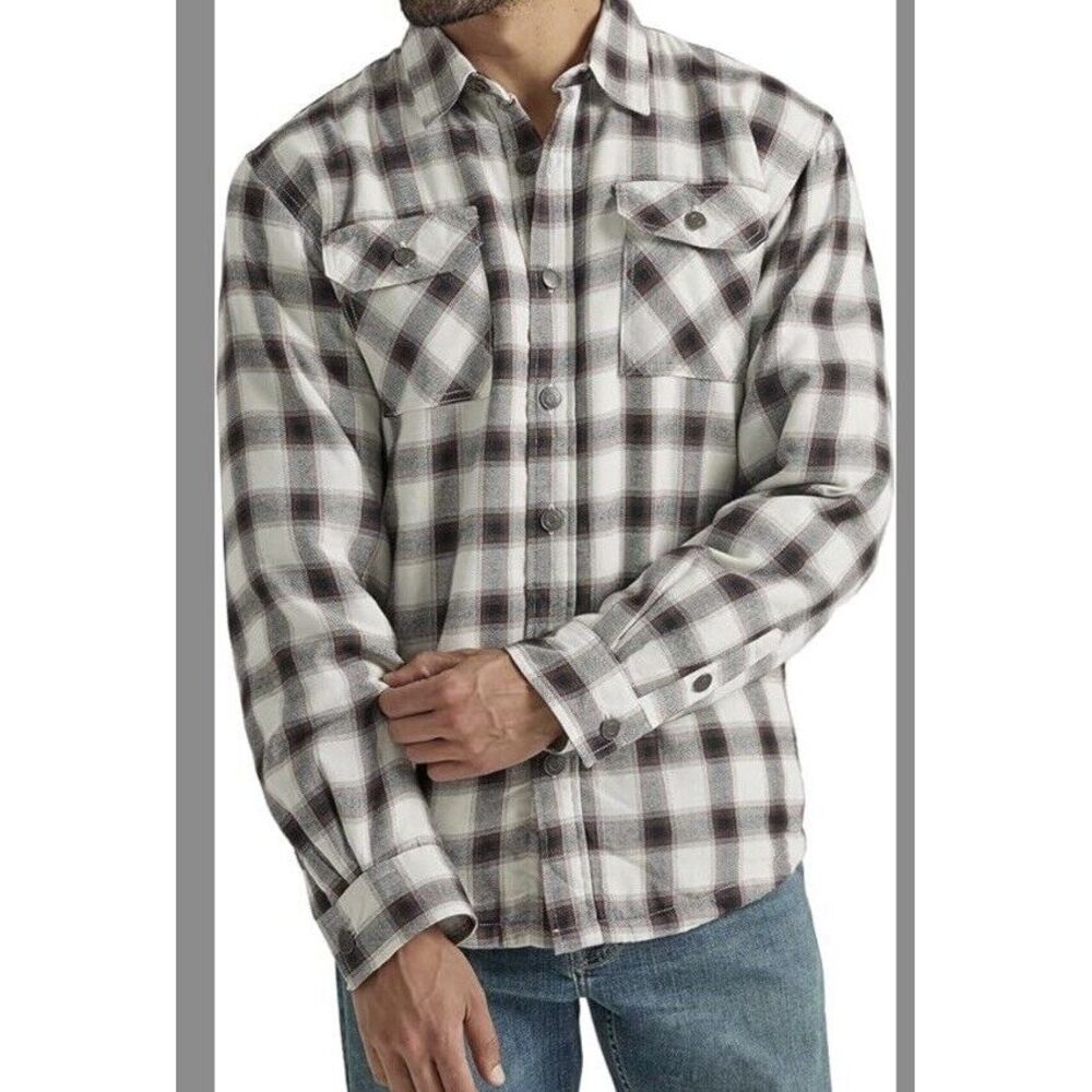 New‎ Wrangler Shirt Shacket Sherpa Lined Flannel Red Black Plaid Long Sleeve L